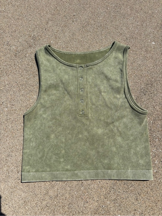 Forever 21 Tops - Forever 21 Olive Green Acid Wash Ribbed Henley Tank